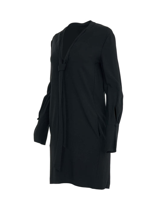 CHLOE Neck Tie Shift Black Dress (Black)