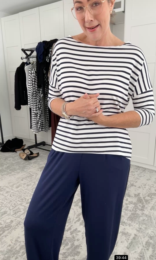 Lou Lou Camila 3/4 Sleeve Bamboo Top (Navy & White Stripe)