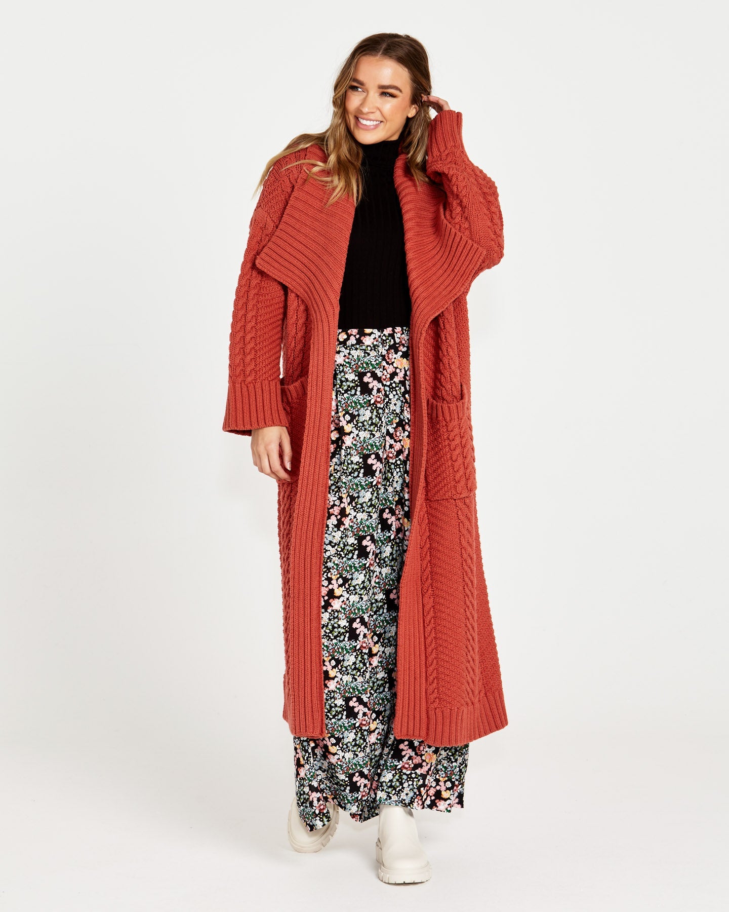 Sass Clothing Jacinta Oversized Cable Knit Cardi (Rosewood)