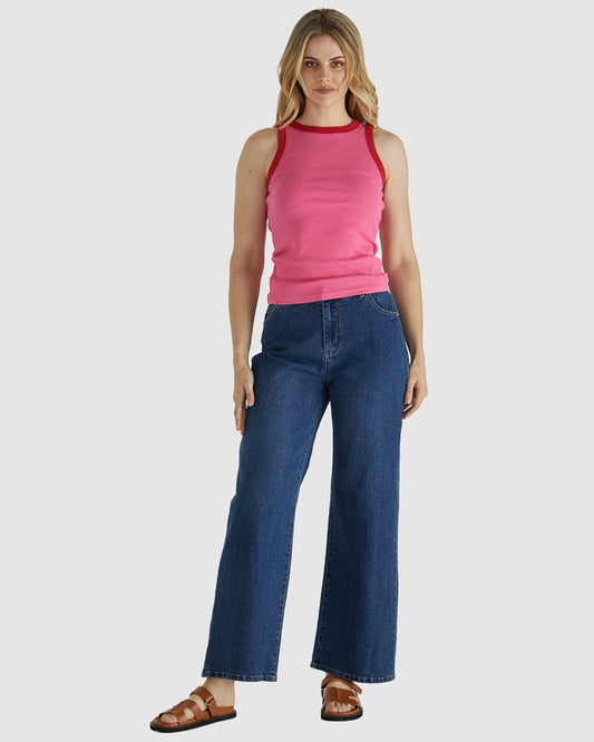 Sass Clothing Noah Rib Tank (Pink/Red)
