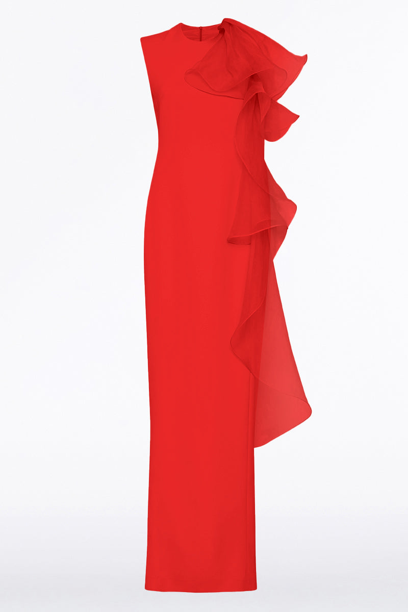 Carla Zampatti Crepe Ruffle Shoulder Gown (Red)