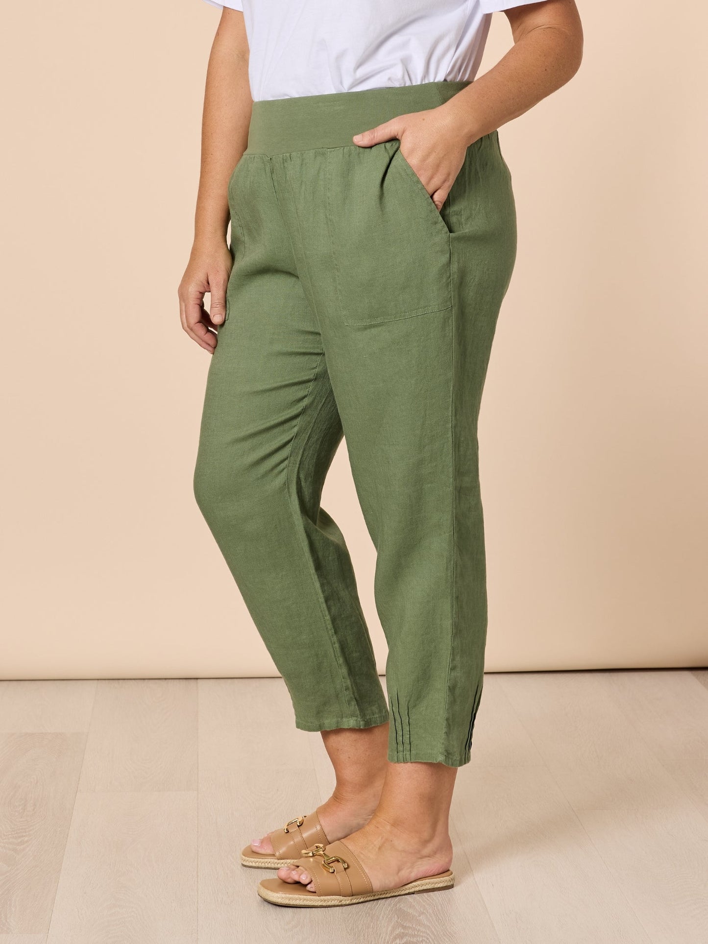 Gordon Smith Sarah Linen Pleat Hem Pant (Khaki)