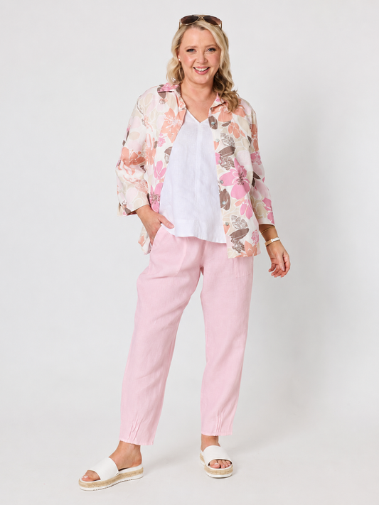 Gordon Smith Sarah Linen Pleat Hem Pant (Pale Pink)