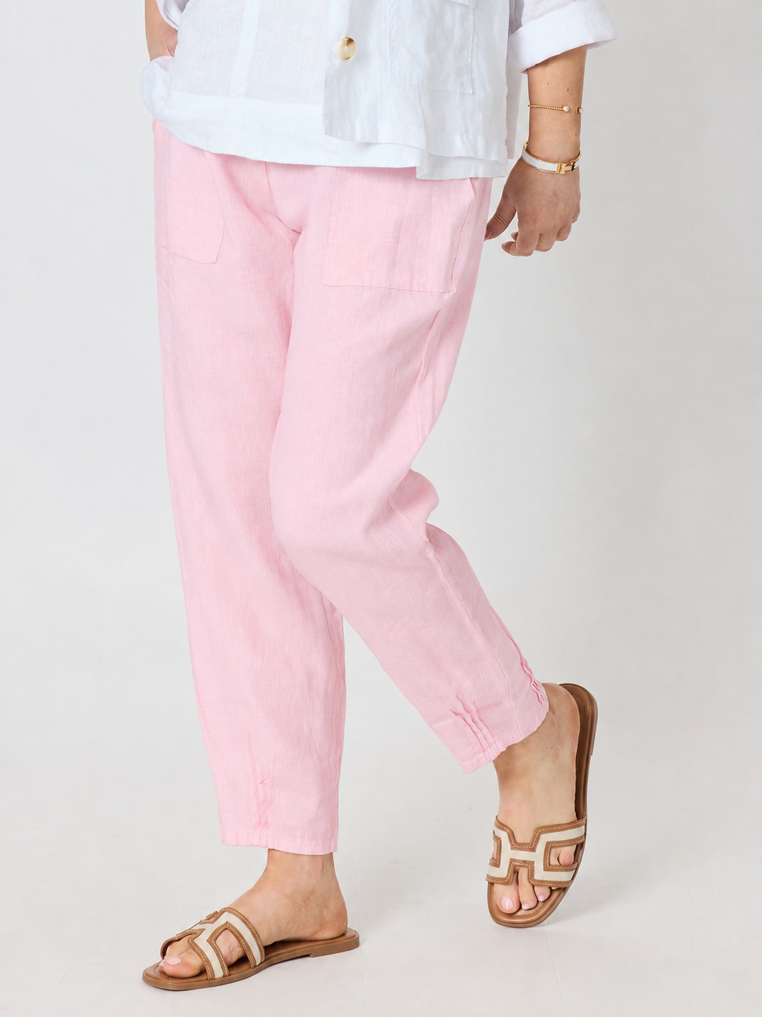 Gordon Smith Sarah Linen Pleat Hem Pant (Pale Pink)