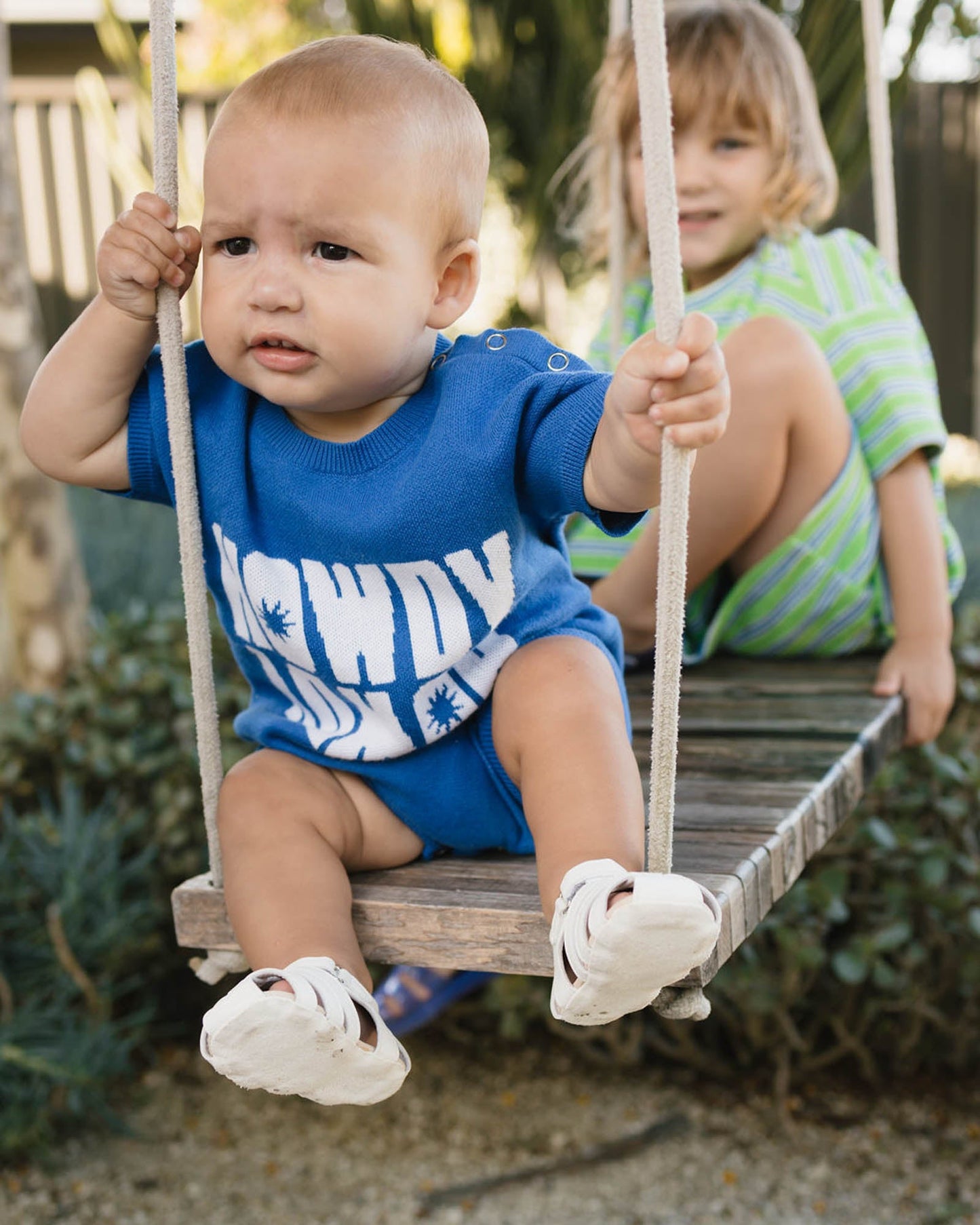 Walnut Melbourne Arkley Knit Romper (Howdy Blue)