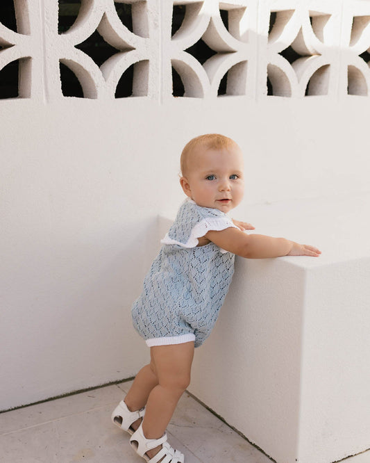 Walnut Melbourne Bella Knit Romper (Blue And White)
