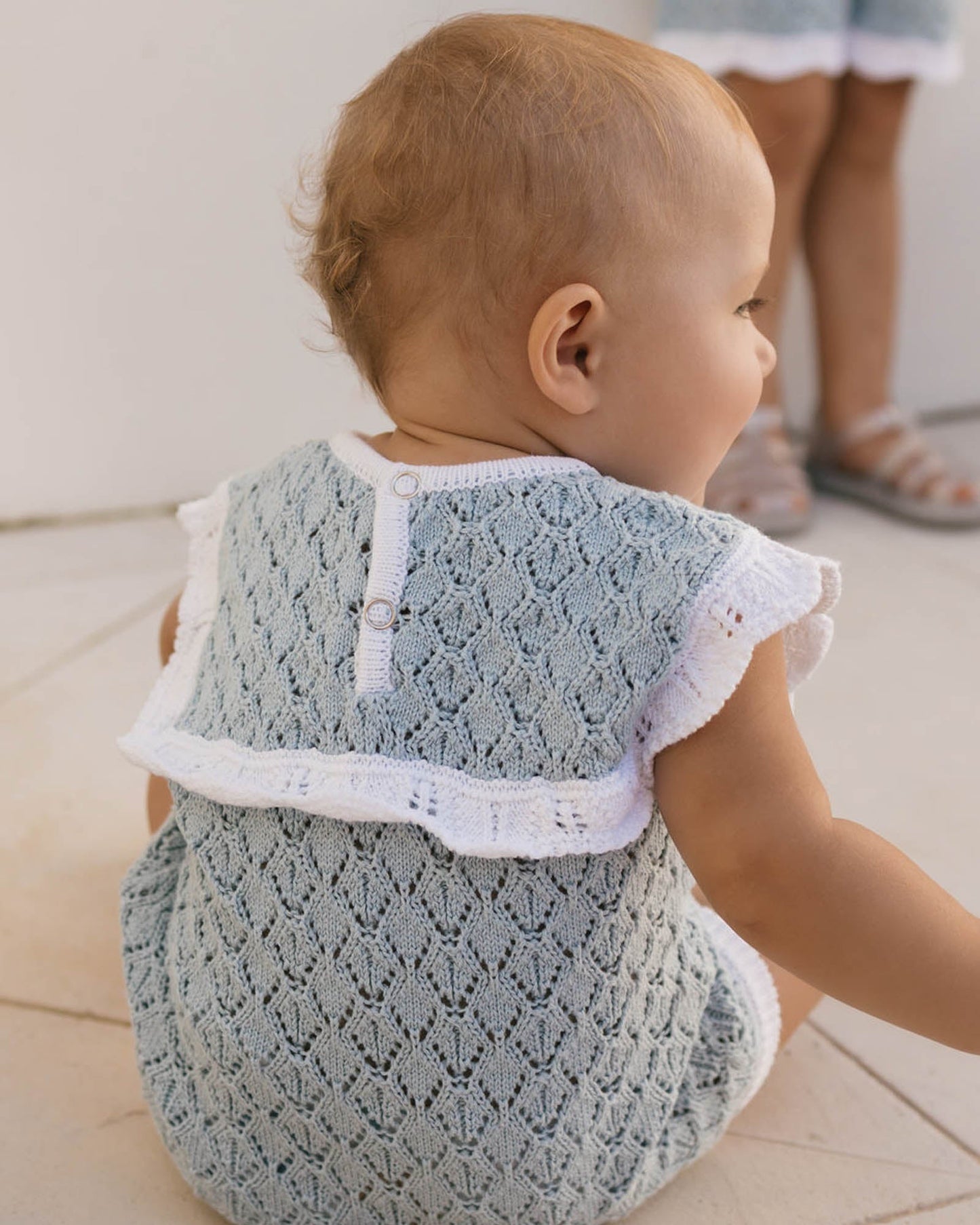 Walnut Melbourne Bella Knit Romper (Blue And White)