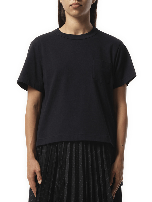 Image of a model wearing Tops. Productname: SACAI Plaid Print x Cotton Jersey T-Shirt in GREEN colour by brand - SACAI