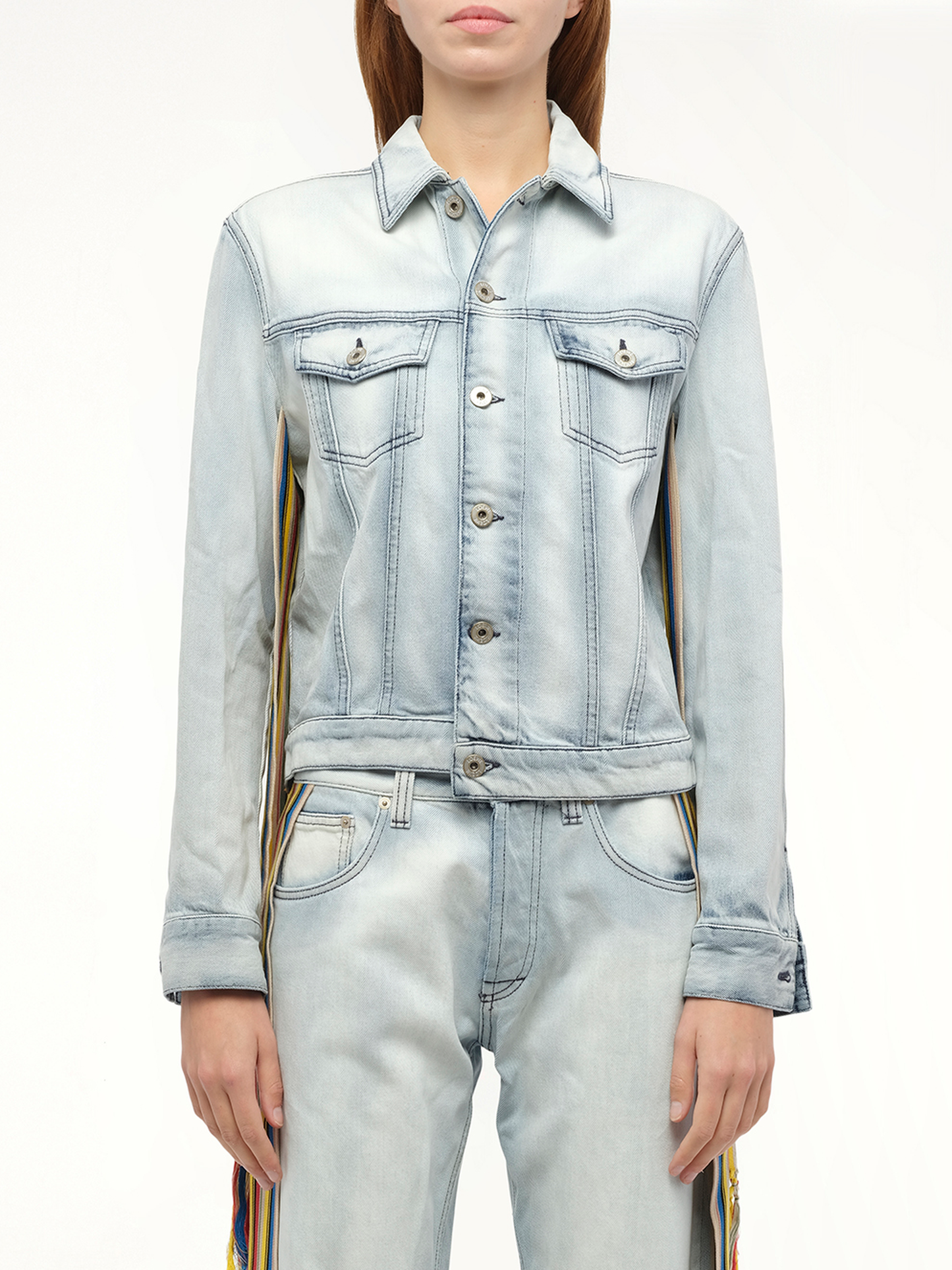 Image of Coats & Jackets. Product name - Stripe Band Denim Jacket in Blue colour by brand - LOEWE