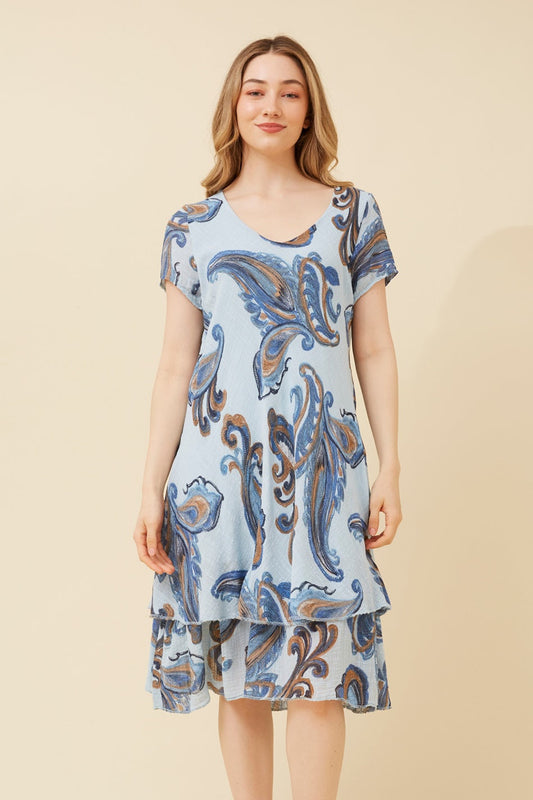ELECTRA PAISLEY PRINT DRESS (Light Blue)