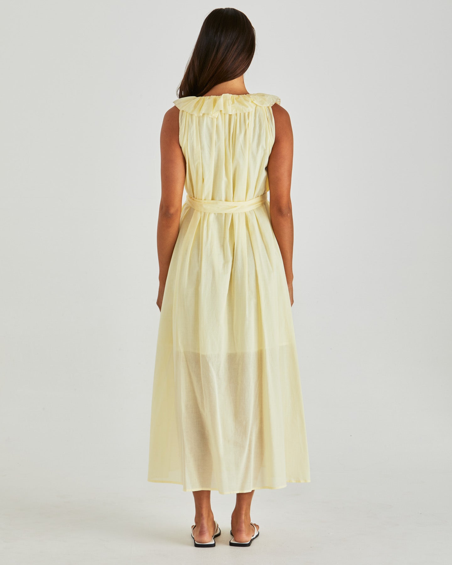 Sass Clothing Lilla Ruffled Neck Dress (Butter Yellow)