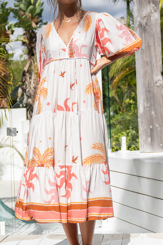 Heychic Soletta Coral Tropical Midi Dress (Pink)