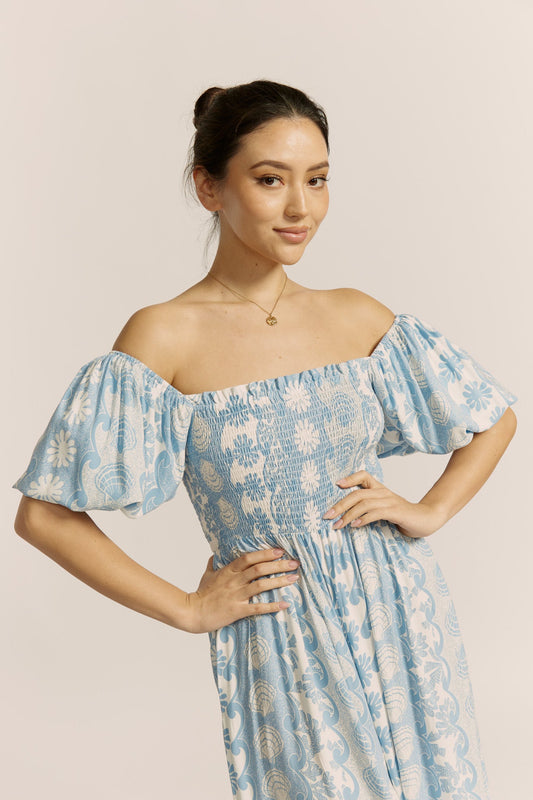 Heychic Oceane Abstract Puff Sleeve Jumpsuit (Blue)