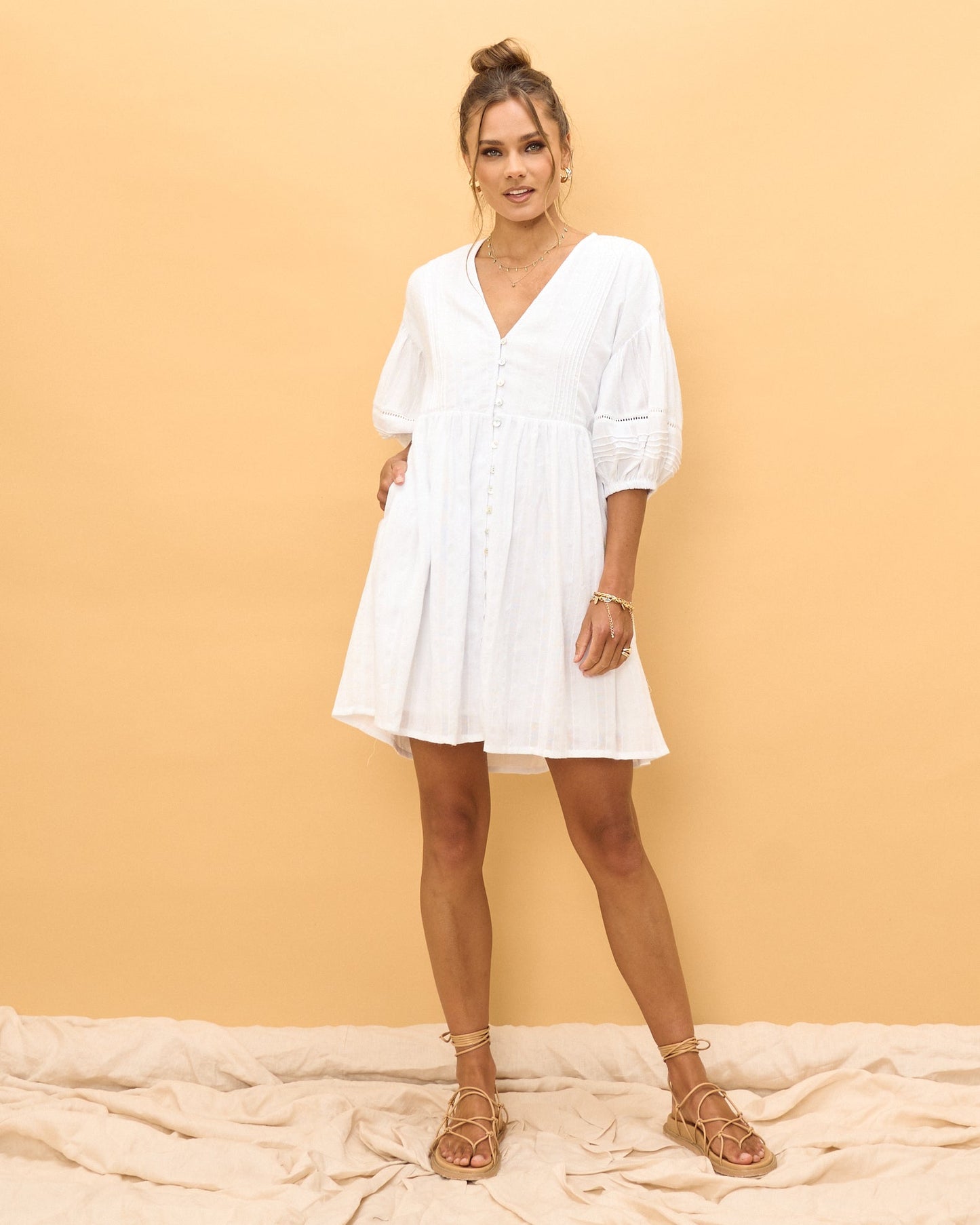 Heychic Luca Button Down Mini Dress (White)