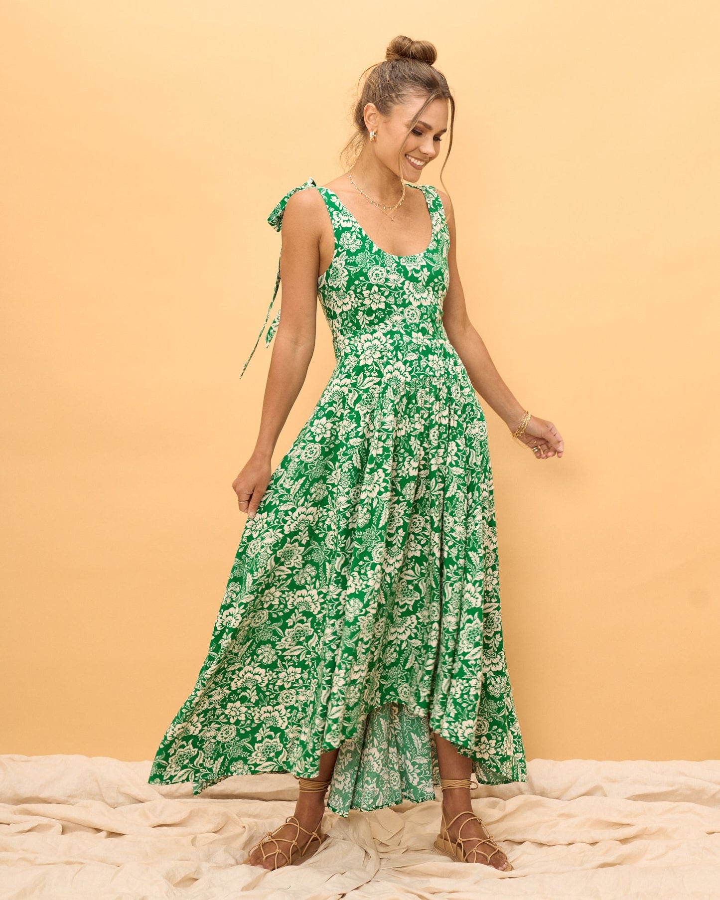 Heychic Miah Floral High Low Midi Dress (Green)