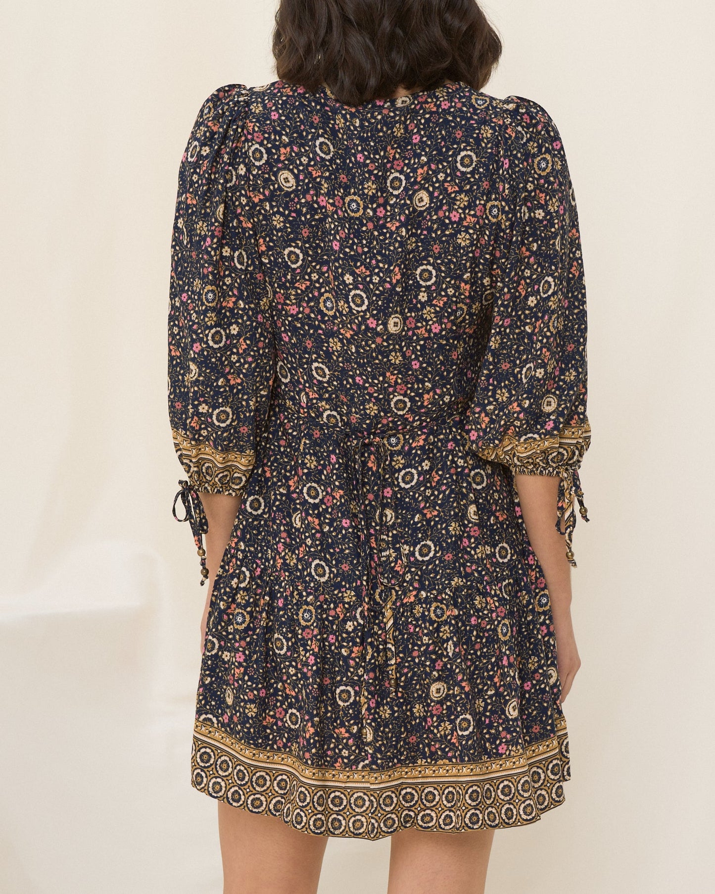 HEYCHIC Celestine Navy Blue Floral Boho Mini Dress (Dark)