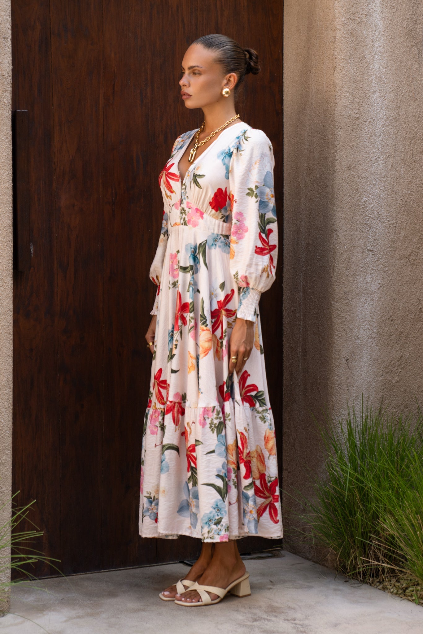 Heychic Joyce Multicolour Long Sleeve V-Neck Maxi Dress (Floral)