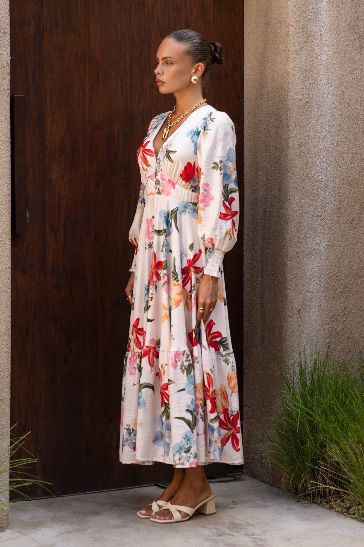 Heychic Joyce Multicolour Long Sleeve V-Neck Maxi Dress (Floral)