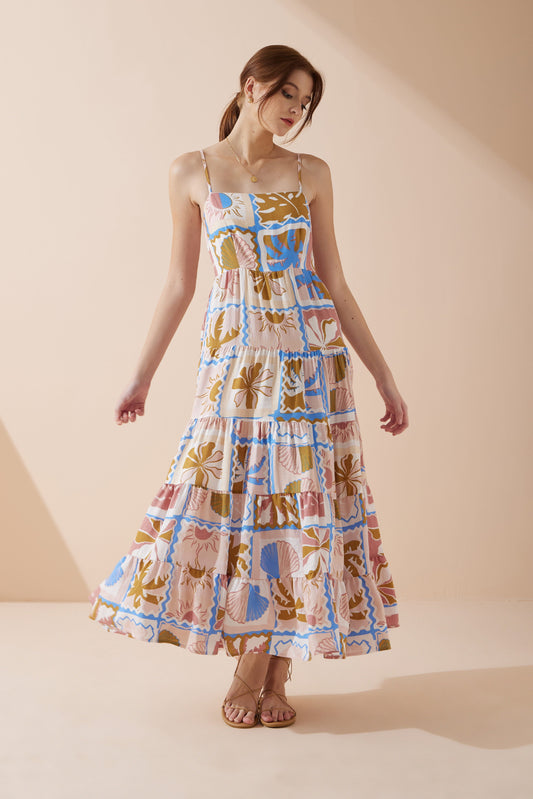 Heychic Ismerie Tropical Tiered Maxi Dress (Pink)