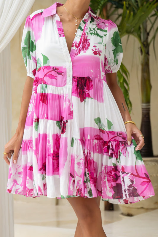 Heychic Roselyn Floral Puff Sleeve Mini Dress (Pink)