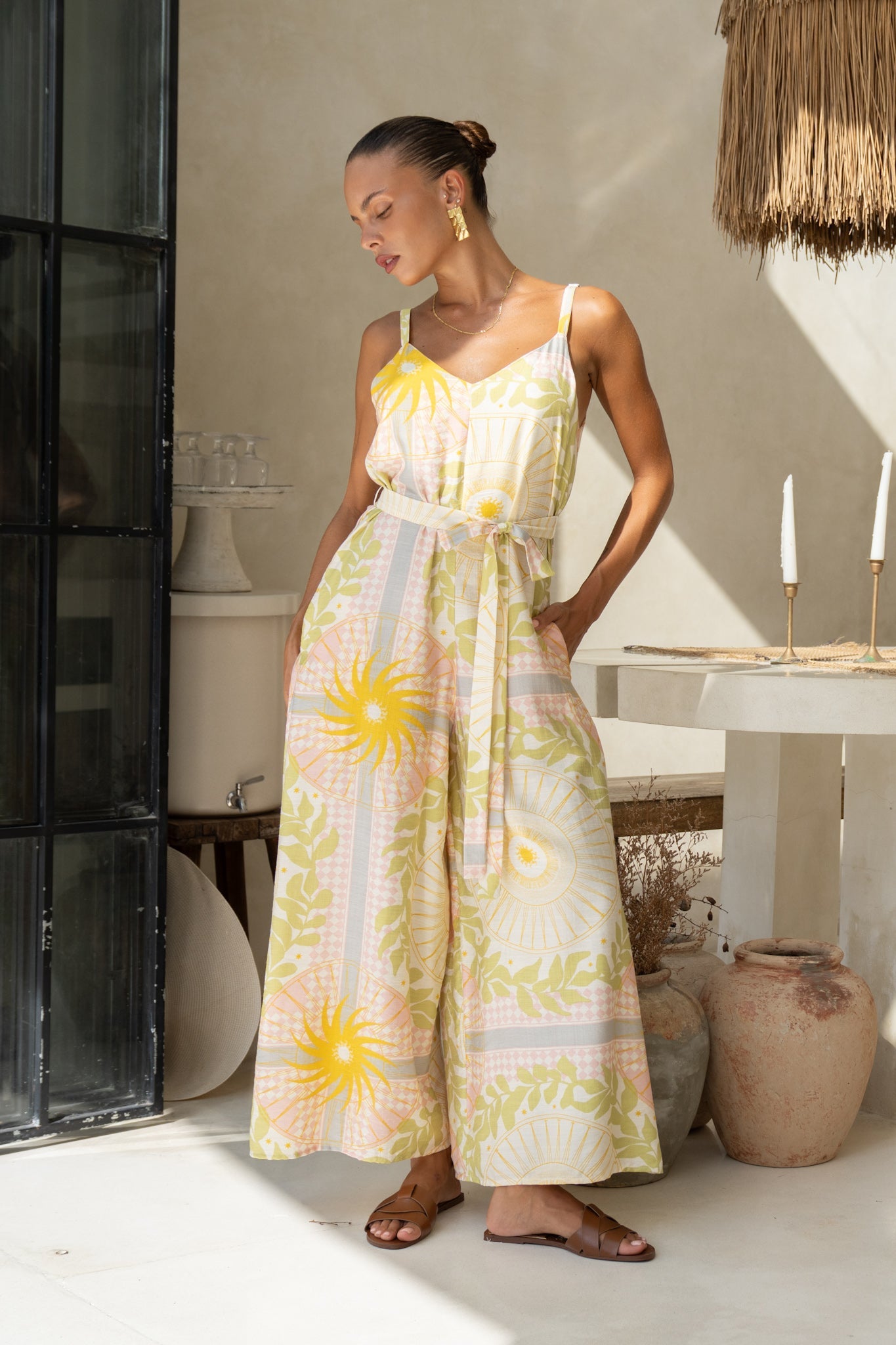 Heychic Aurea Pink Abstract Jumpsuit (Yellow)