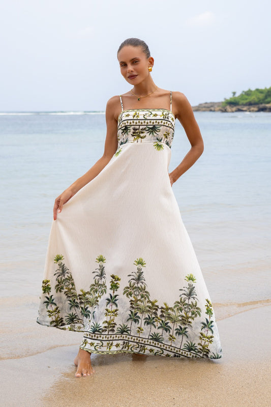 Heychic Sabina Tropical Flared Maxi Dress (Green)