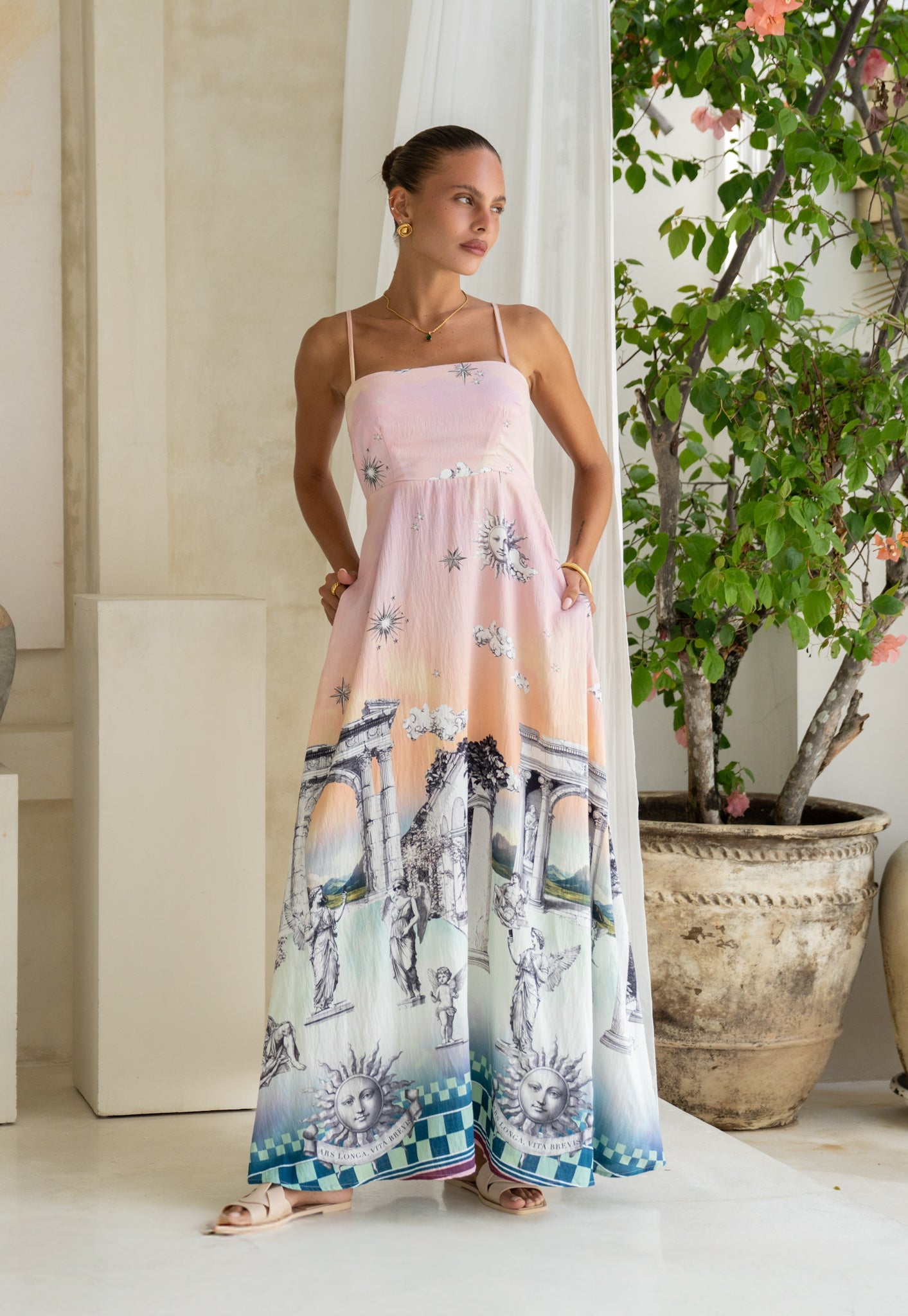 Heychic Valora Abstract Flared Maxi Dress (Pink)