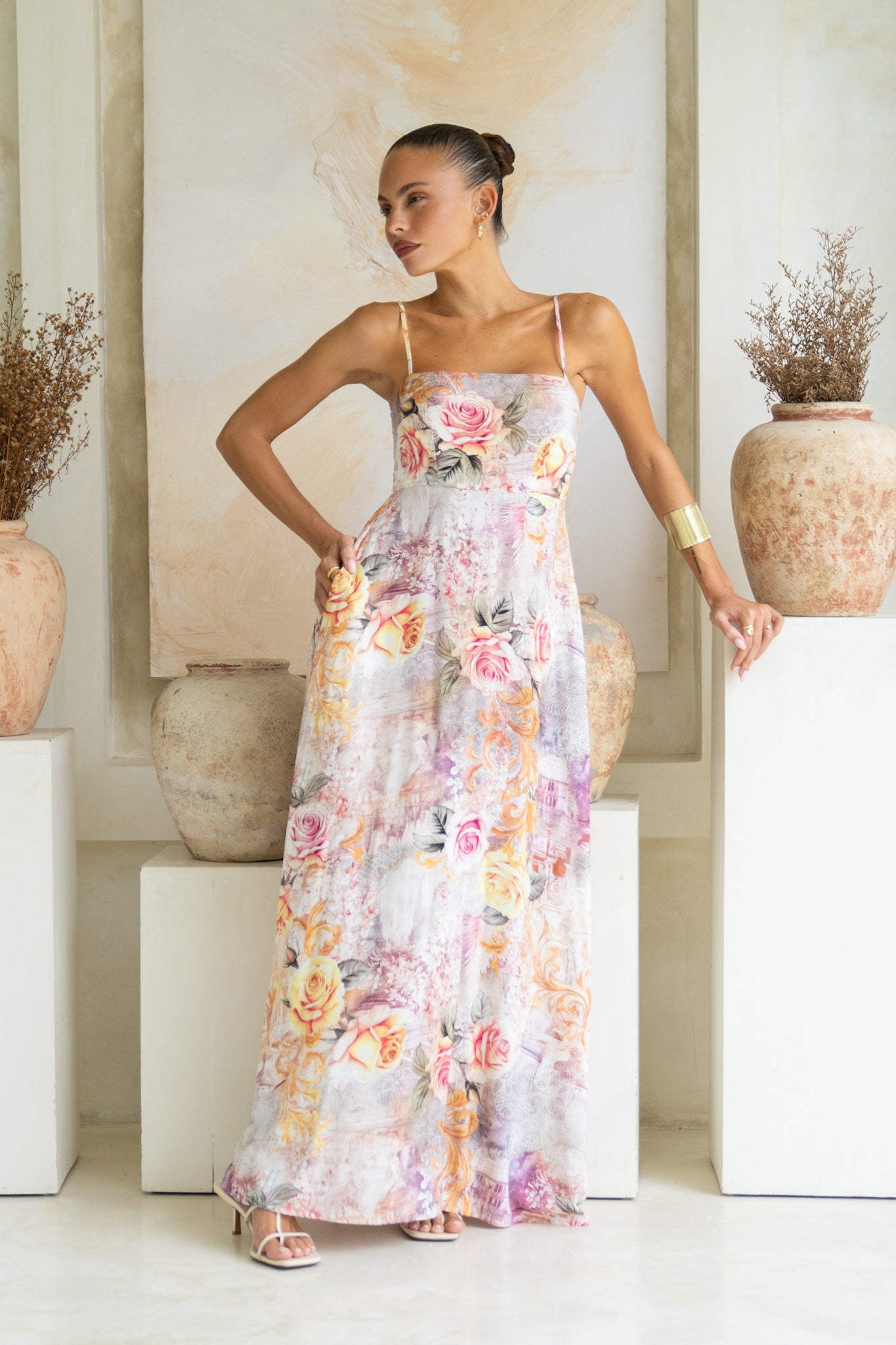 Heychic Carmella Floral Flared Maxi Dress (Pink)
