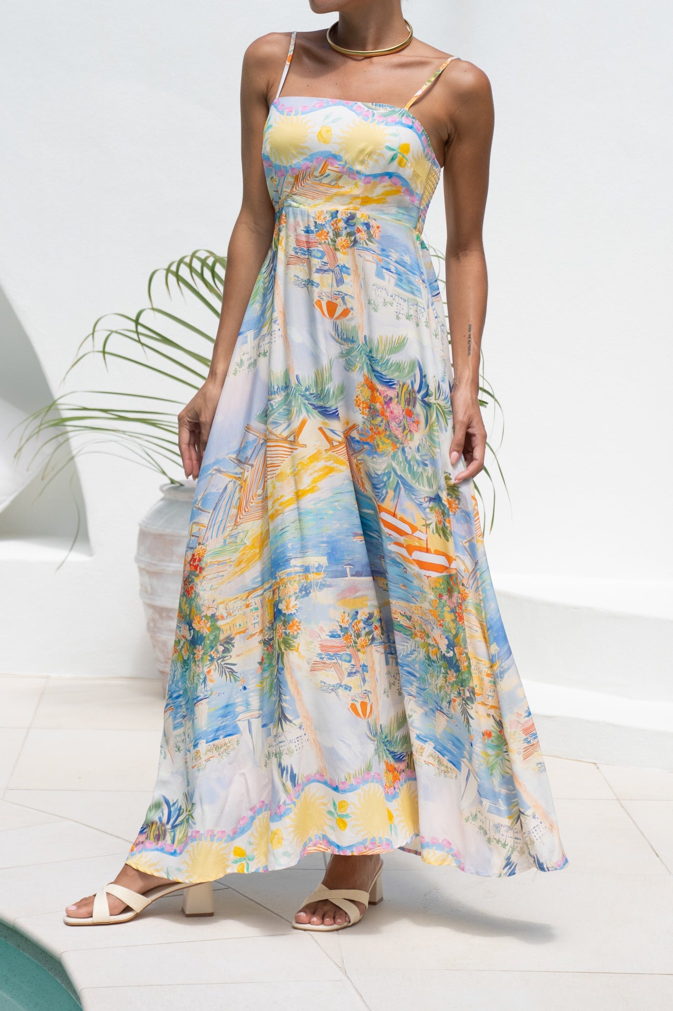 Heychic Solmar Multicolour Abstract Flared Maxi Dress (Multi)
