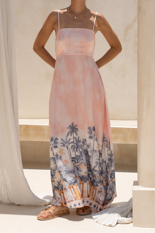 HEYCHIC Marzella Tropical Flared Maxi Dress (Pink)