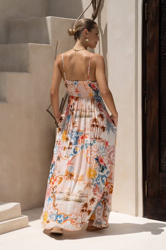 HEYCHIC Lumeia Tropical Flared Maxi Dress (Pink)