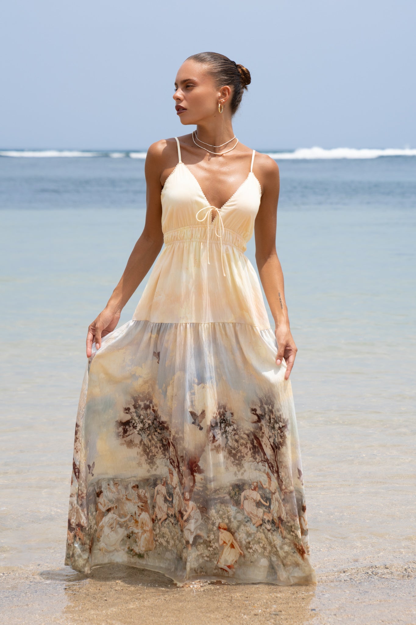 Image of Dresses. Productname: Heychic Lavinia Blue Abstract Maxi Dress in Yellow colour by brand - Heychic