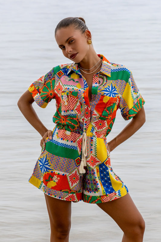 Heychic Allegra Patchwork Playsuit (Multicolour)