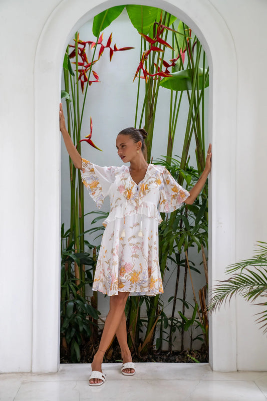 Heychic Emmeline Yellow Ruffle Mini Dress (Floral)
