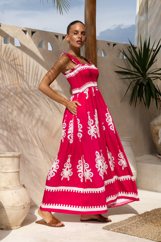 Heychic Lula Hot Abstract Square Neck Maxi Dress (Pink)