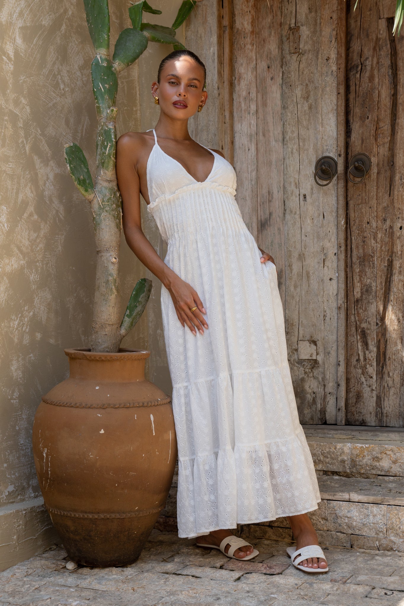 Heychic Serena Eyelet Maxi Dress (White)