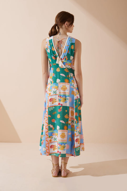 HEYCHIC Praia Multicolour Tropical V-Neck Maxi Dress (Multi)