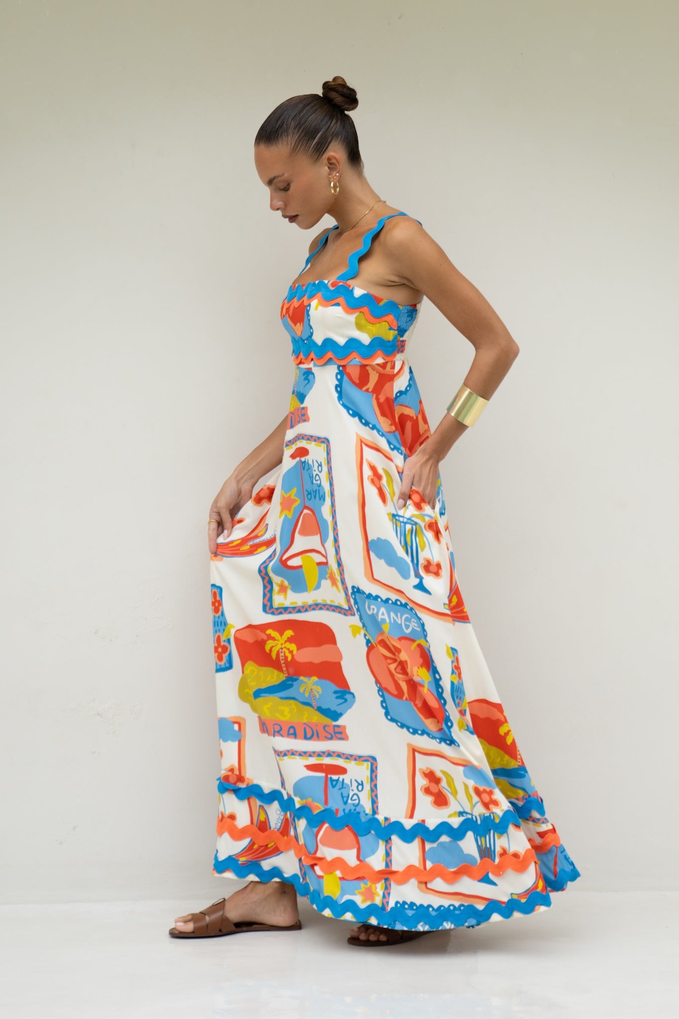 Heychic Mirabel Multicolour Abstract Ric Rac Maxi Dress (Multi)