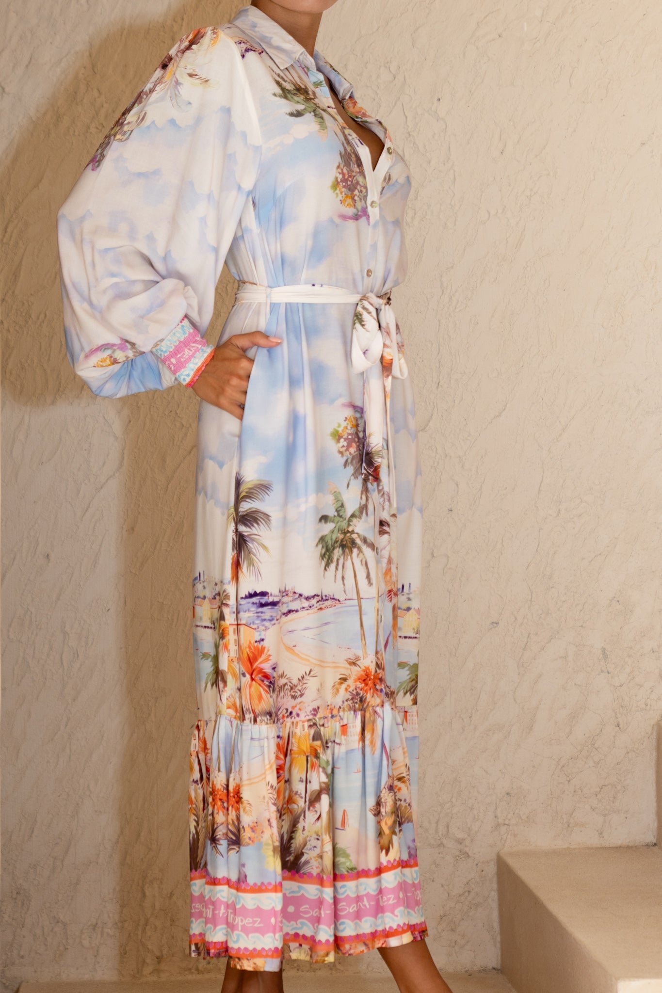 Heychic Saint Tropez Multicolour Tropical Long Sleeve Maxi Dress (Multi)