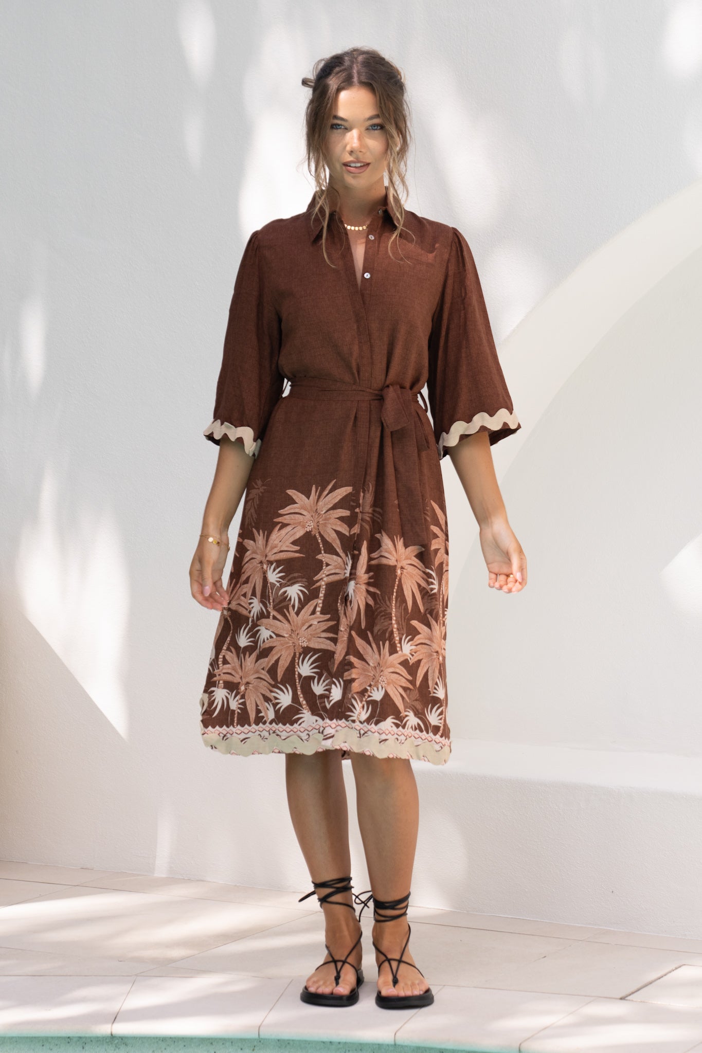 Heychic Eriselle Tropical Ric Rac Midi Dress (Brown)