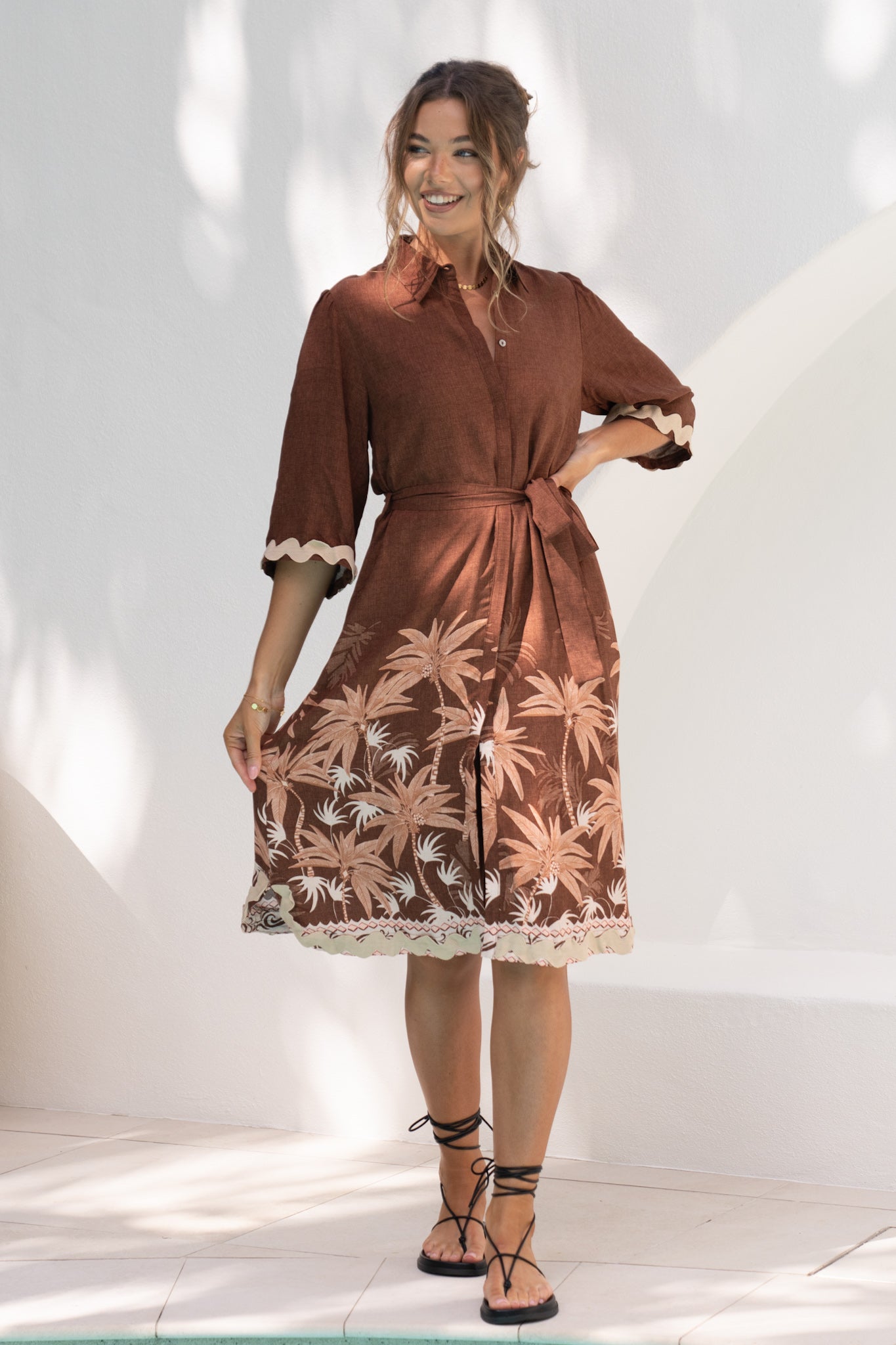 Heychic Eriselle Tropical Ric Rac Midi Dress (Brown)