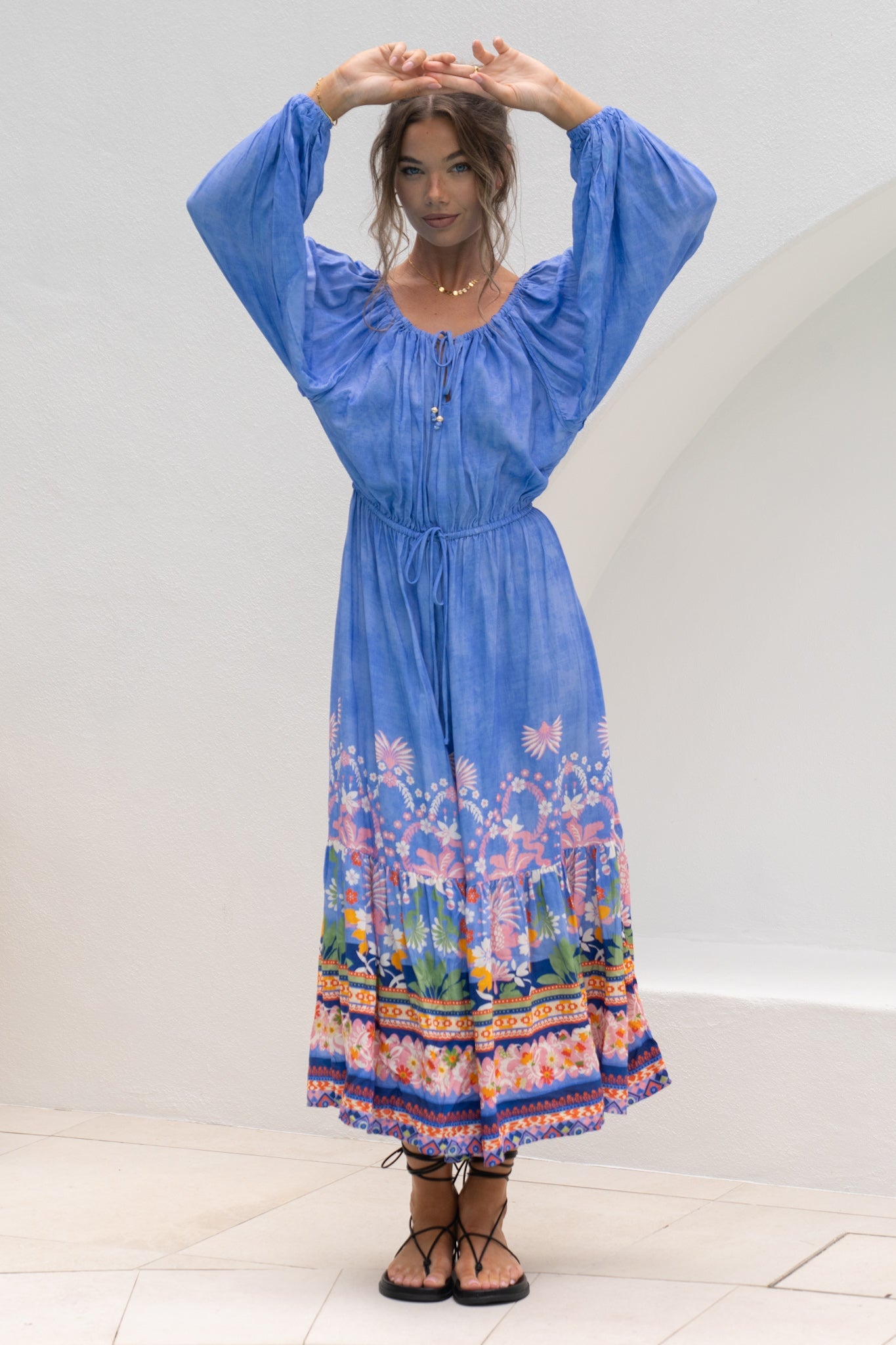 Heychic Indira Boho Long Sleeve Maxi Dress (Blue)