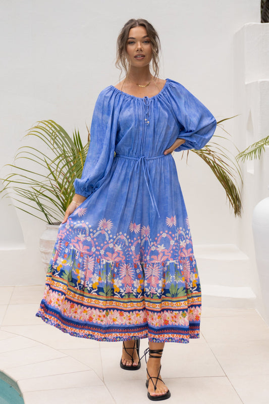 Heychic Indira Boho Long Sleeve Maxi Dress (Blue)
