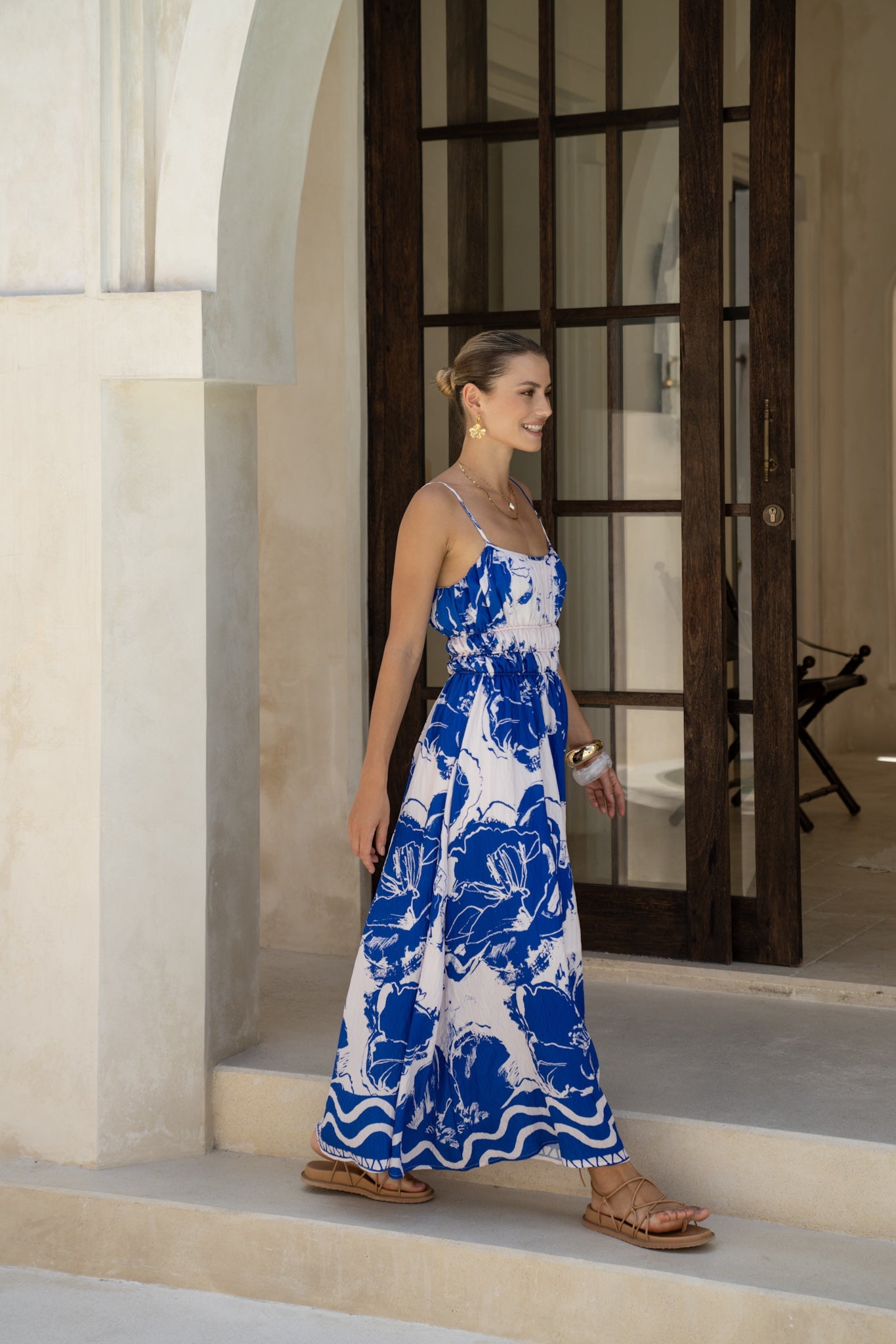 HEYCHIC Cynthia Floral Ruched Detail Maxi Dress (Blue)