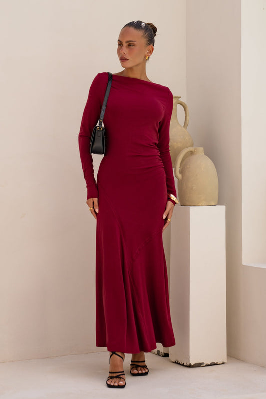 Heychic Amelyn Wine Long Sleeve Maxi Dress (Red)