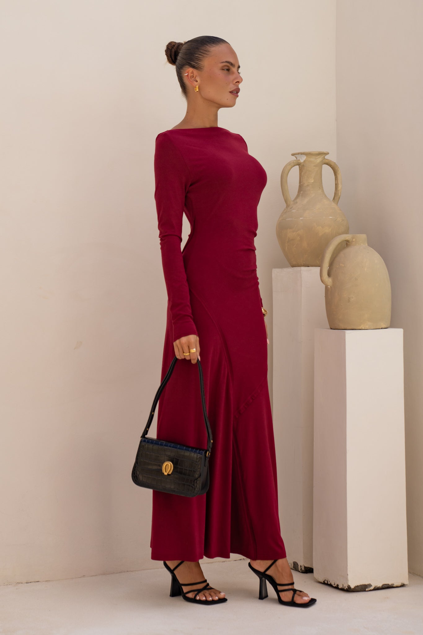 Heychic Amelyn Wine Long Sleeve Maxi Dress (Red)
