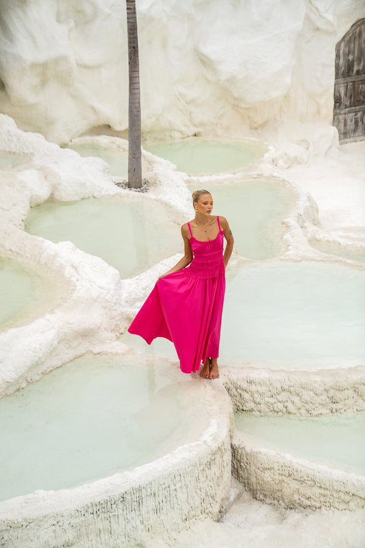 HEYCHIC Seline Hot Ruched Detail Maxi Dress (Pink)