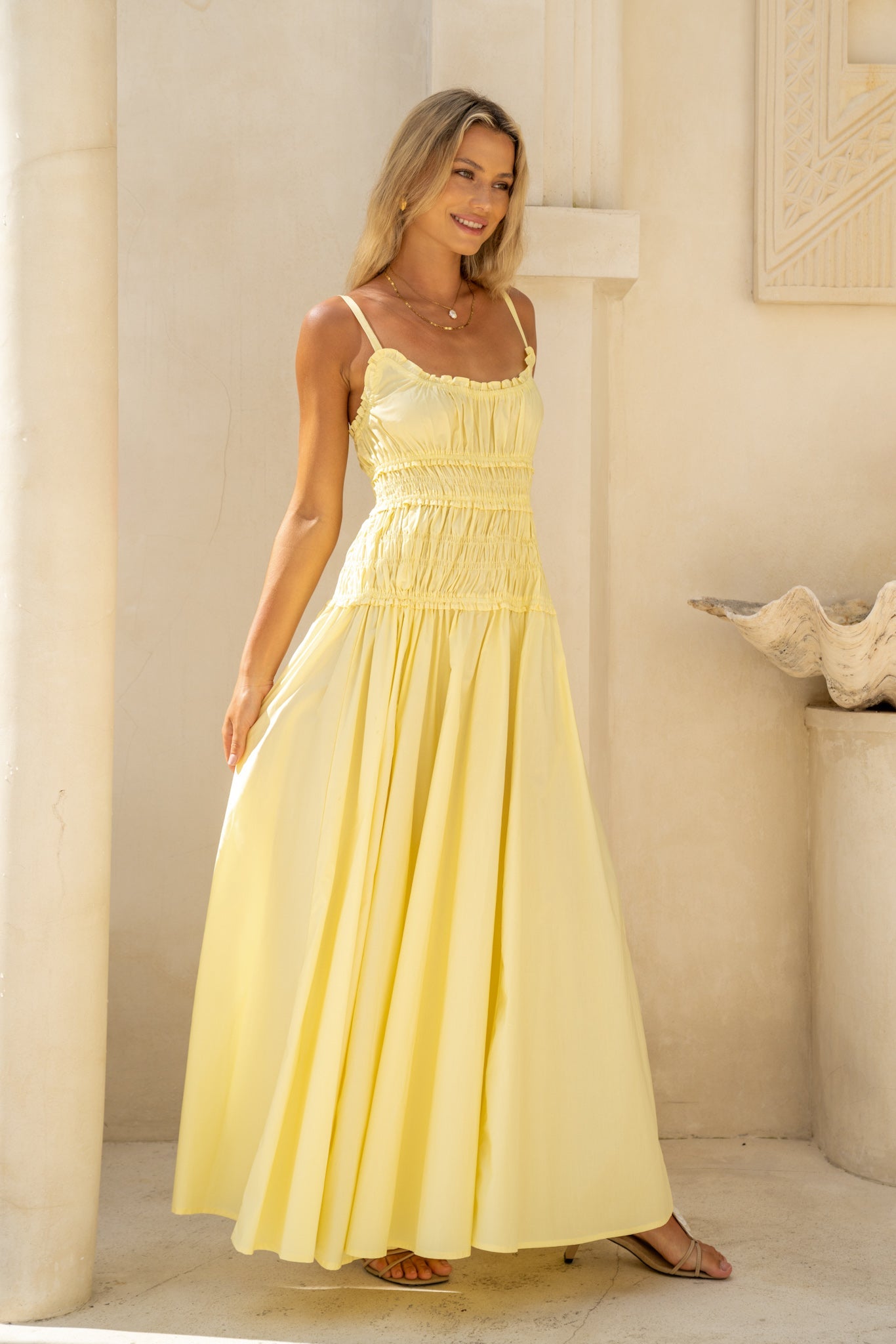 HEYCHIC Solene Ruched Detail Maxi Dress (Yellow)