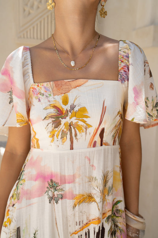 HEYCHIC Isola Multicolour Tropical Flared Sleeve Maxi Dress (Multi)