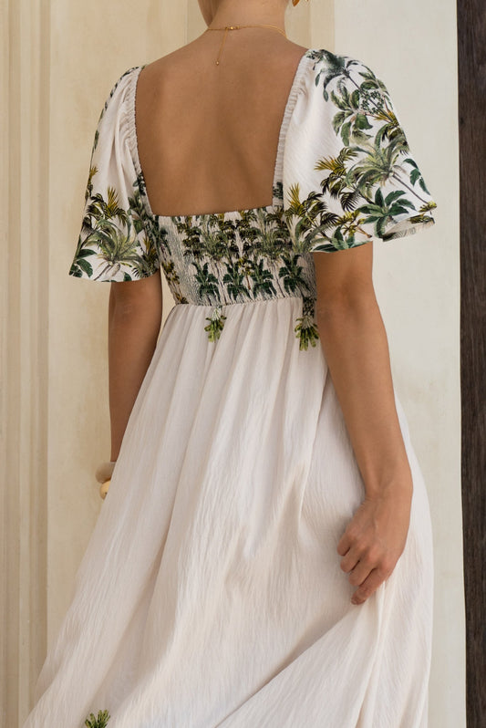 HEYCHIC Sabina Tropical Flared Sleeve Maxi Dress (Green)